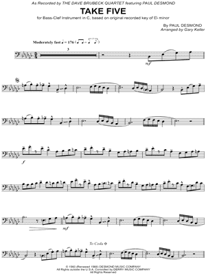 Take Five - Bass Clef Instrument by The Dave Brubeck Quartet - Sheet Music