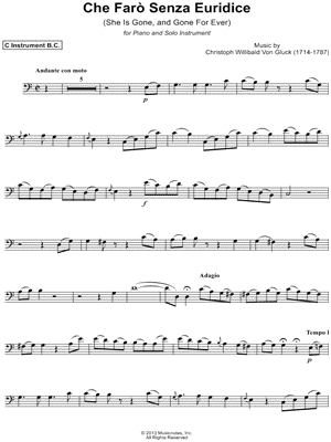 Che Farò Senza Euridice - Bass Clef Instrument