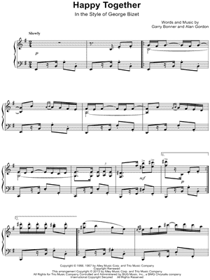 Happy Together - In The Style of George Bizet by The Turtles - Sheet Music