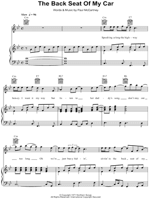 The Back Seat of My Car by Paul McCartney - Sheet Music