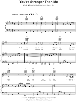 You're Stronger Than Me by Patsy Cline - Sheet Music