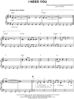I Need You by Leann Rimes - Sheet Music