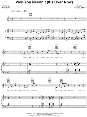 Well You Needn't (It's Over Now) by Jamie Cullum - Sheet Music