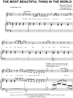 The Most Beautiful Thing In the World from Kinky Boots - Sheet Music