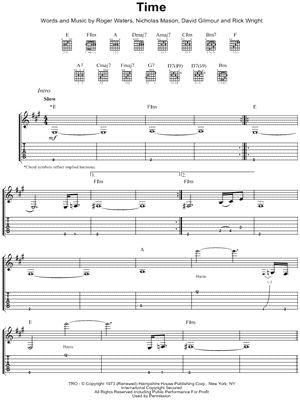 Time by Pink Floyd - Sheet Music