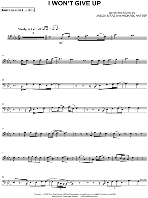 I Won't Give Up - Bass Clef Instrument