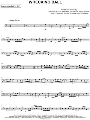 Wrecking Ball - Bass Clef Instrument by Miley Cyrus - Sheet Music