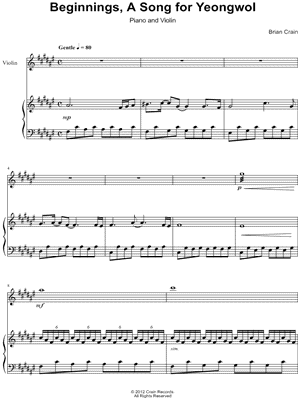 Beginnings, a Song for Yeongwol - Piano & Violin Duet by Brian Crain - Sheet Music