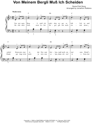 Von Meinem Bergli Muss Ich Scheiden by Swiss Folksong - Sheet Music