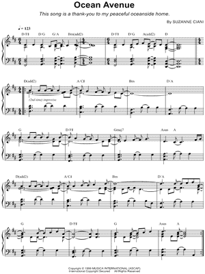 Ocean Avenue by Suzanne Ciani - Sheet Music