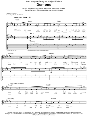 Demons by Imagine Dragons - Sheet Music