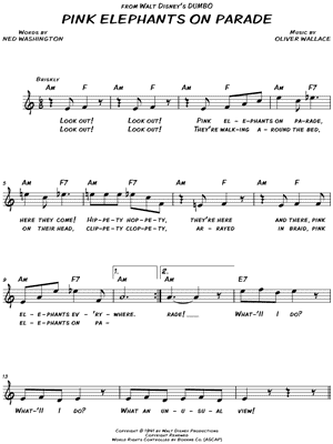 Pink Elephants on Parade from Dumbo - Sheet Music