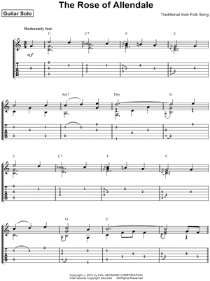 The Rose of Allendale by Traditional Irish Folk Song - Sheet Music