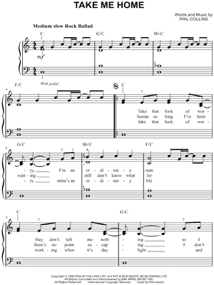 Take Me Home by Phil Collins - Sheet Music