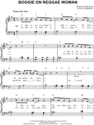 Boogie On Reggae Woman by Stevie Wonder - Sheet Music