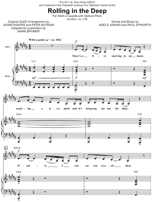 Rolling in the Deep from Glee - Sheet Music