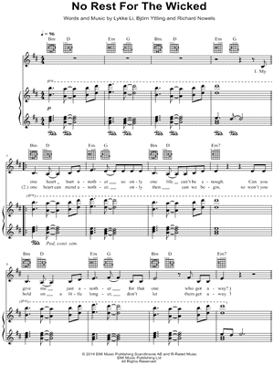 No Rest for the Wicked by Lykke Li - Sheet Music