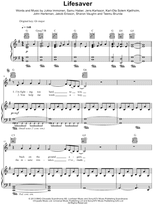 Lifesaver by Sunrise Avenue - Sheet Music