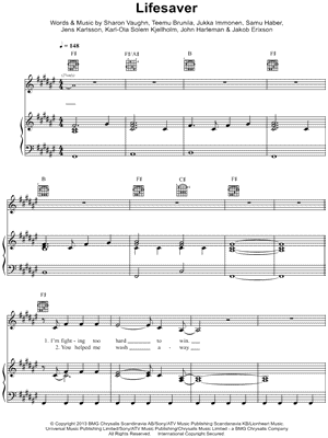 Lifesaver by Sunrise Avenue - Sheet Music