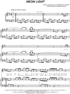 Neon Light by Blake Shelton - Sheet Music