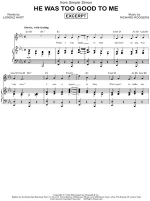 He Was Too Good To Me by Richard Rodgers - Sheet Music