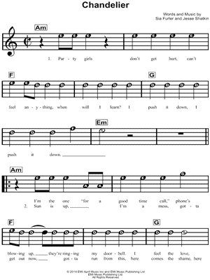 Chandelier by Sia - Sheet Music
