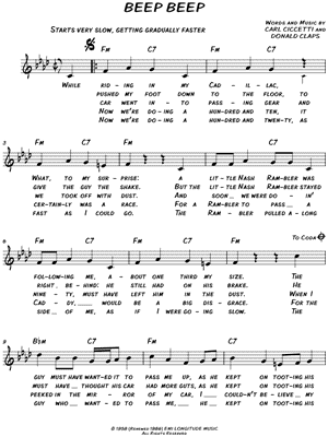 BEEP BEEP by The Playmates - Sheet Music