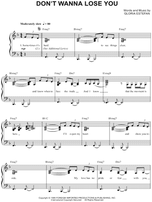 DON'T WANNA LOSE YOU by Gloria Estefan - Sheet Music
