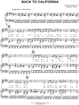 Back To California by Carole King - Sheet Music