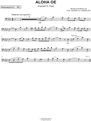 Aloha Oe - Bass Clef Instrument