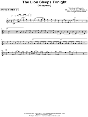 The Lion Sleeps Tonight - C Instrument