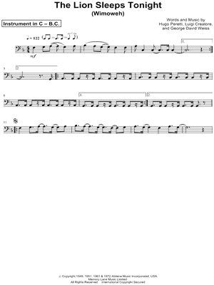 The Lion Sleeps Tonight - Bass Clef Instrument