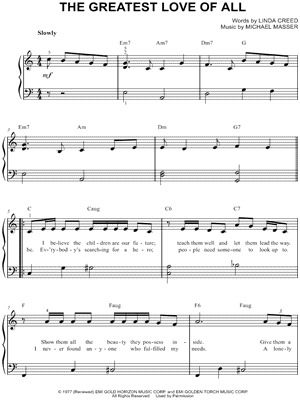 The Greatest Love of All by Whitney Houston - Sheet Music