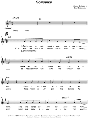 Songbird by Oasis - Sheet Music