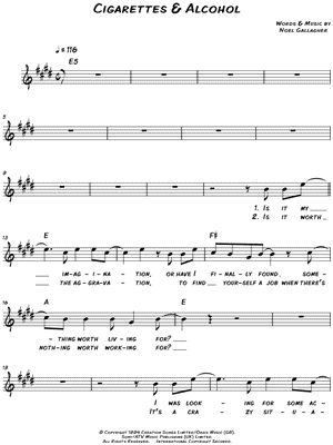 Cigarettes & Alcohol by Oasis - Sheet Music