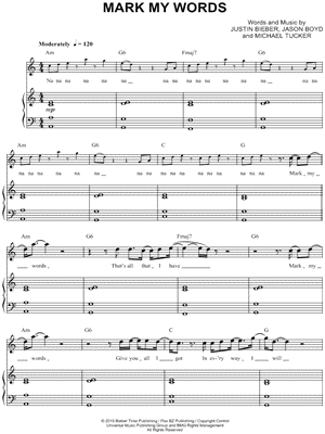 Mark My Words by Justin Bieber - Sheet Music