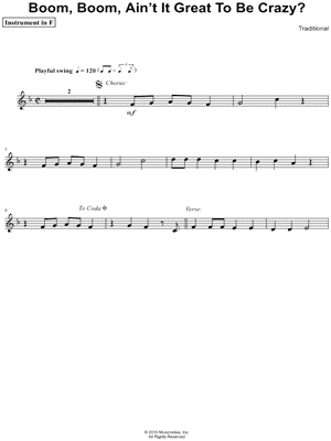 Boom, Boom, Ain't It Great to Be Crazy? - F Instrument