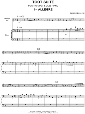 Toot Suite: I. Allègre - Piano, Bass & Percussion by Claude Bolling - Sheet Music