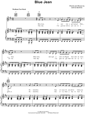 Blue Jean by David Bowie - Sheet Music