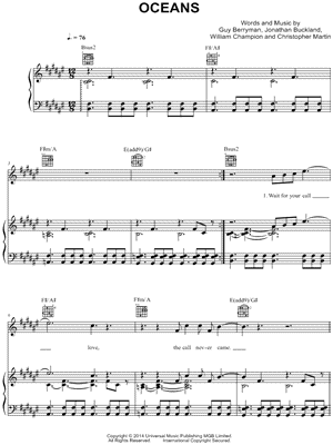 Oceans by Coldplay - Sheet Music