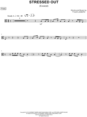 Stressed Out [excerpt] - Viola by Twenty One Pilots - Sheet Music