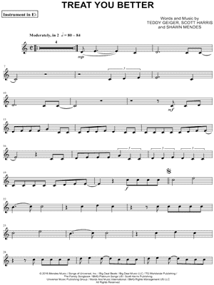 Treat You Better (Inst in Eb) by Shawn Mendes - Sheet Music