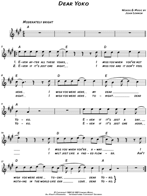 Dear Yoko by John Lennon - Sheet Music