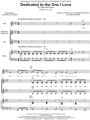 Dedicated to the One I Love by The Shirelles - Sheet Music