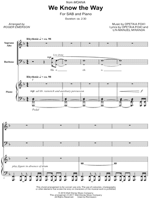 We Know the Way from Moana - Sheet Music