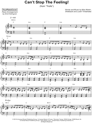 Can't Stop the Feeling! by YourPianoCover - Sheet Music