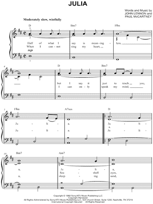 Julia by The Beatles - Sheet Music