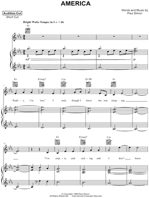 America by Simon & Garfunkel - Sheet Music