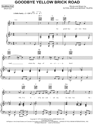 Goodbye Yellow Brick Road by Elton John - Sheet Music