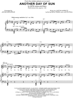 Another Day of Sun from La La Land - Sheet Music